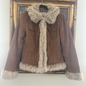 Vintage Y2K Brown Faux Fur Trim Jacket